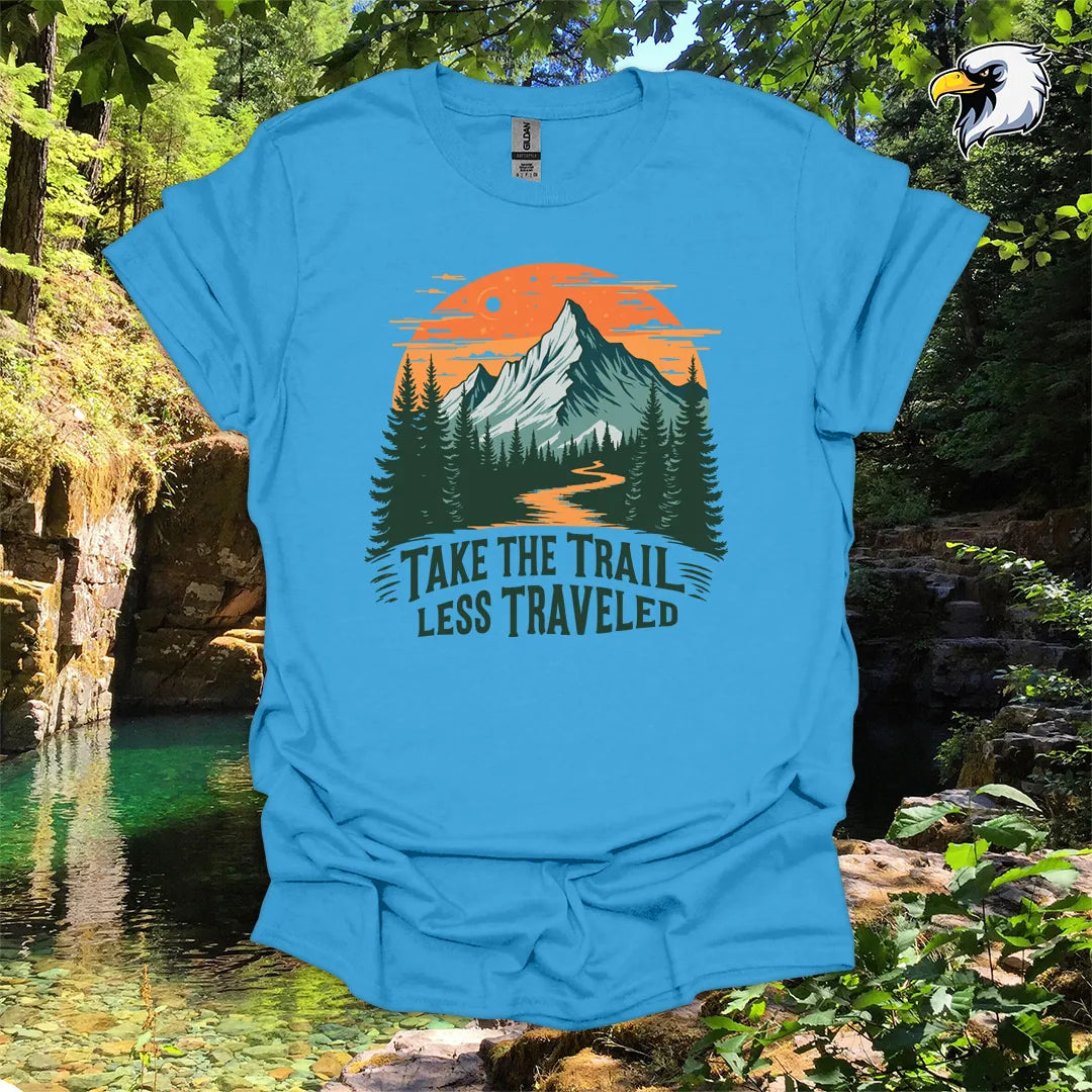 “Take the Trail Less Traveled” hiking t-shirt – Mountain Graphic