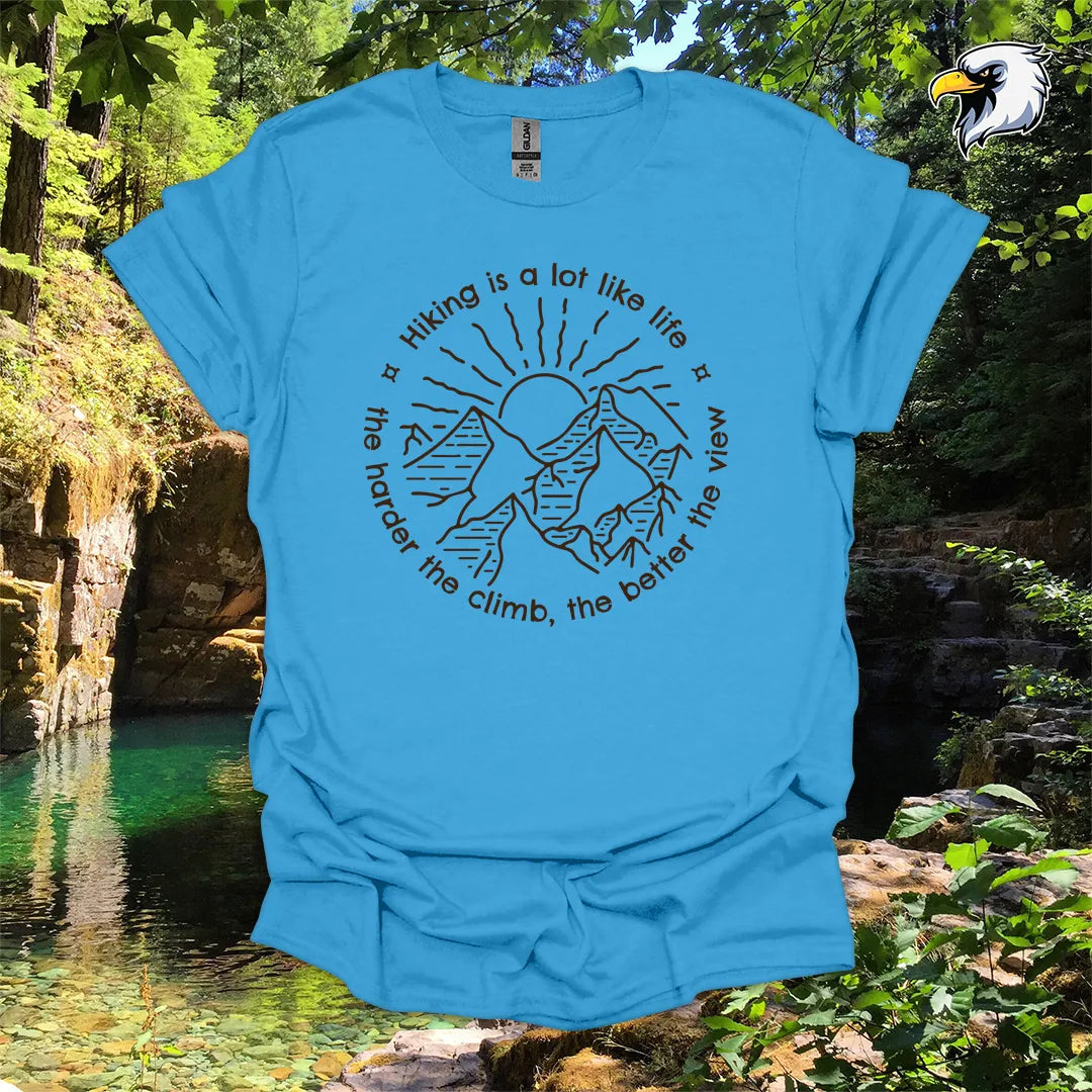 “Hiking is a lot like life…” Hiking T-Shirt – Mountain Line Art
