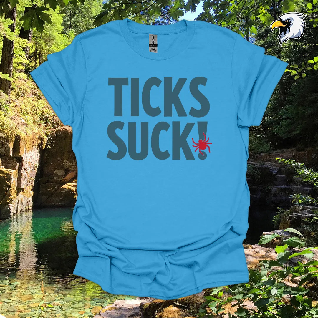 “Ticks Suck!” hiking t-shirt – Bold Outdoor Graphic