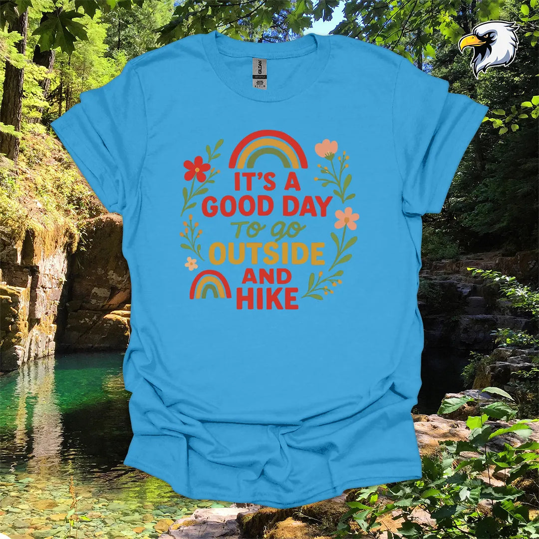 “It’s a Good Day to Go Outside and Hike” hiking t-shirt – Retro Floral Graphic