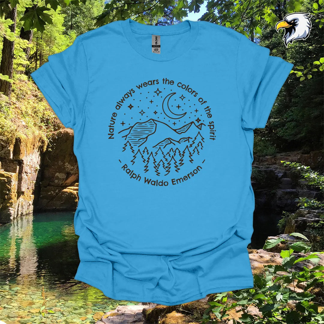 “Nature always wears the colors of the spirit” hiking t-shirt – Mountain & Moon Graphic