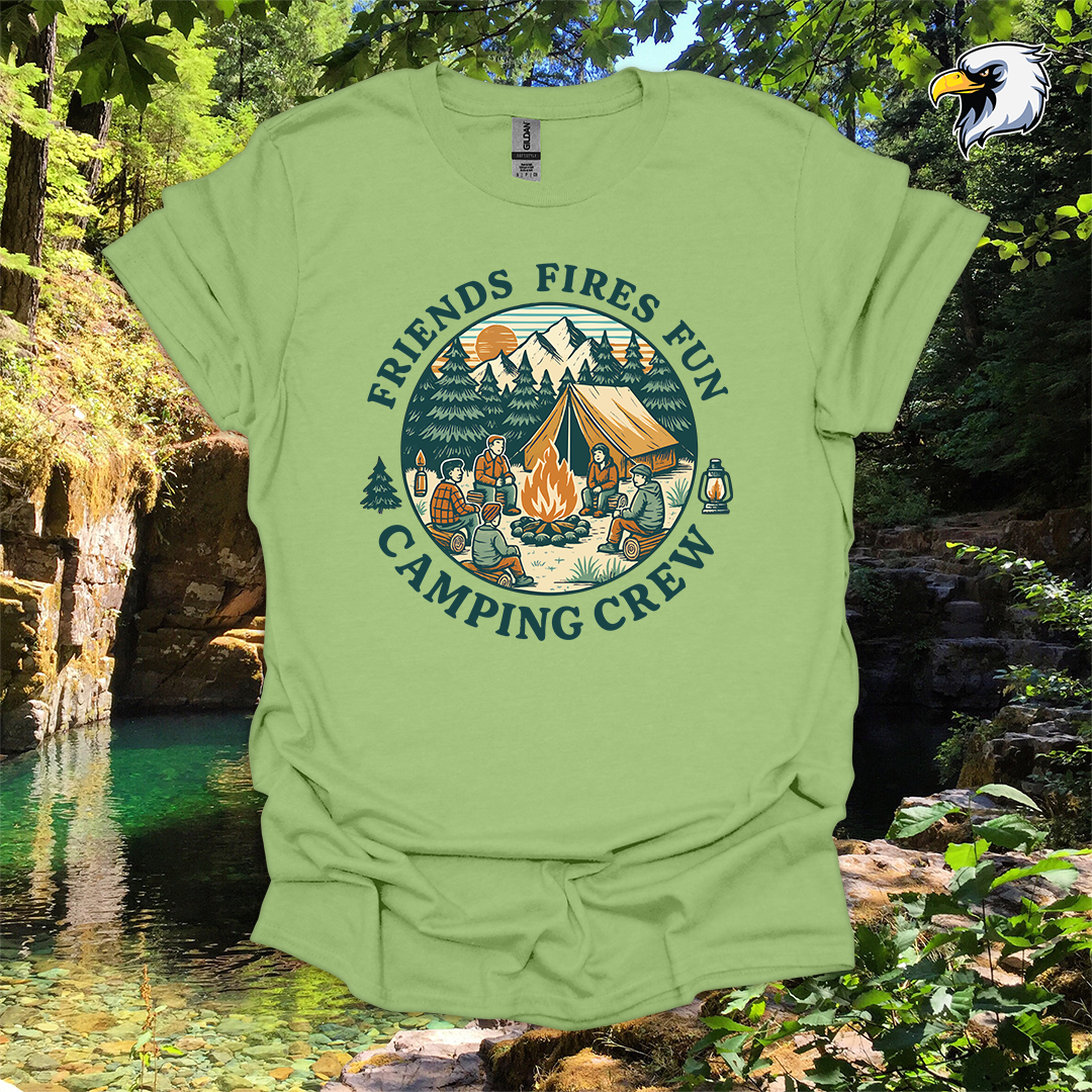 “Friends Fires Fun Camping Crew” hiking t-shirt – Vintage Campfire Graphic