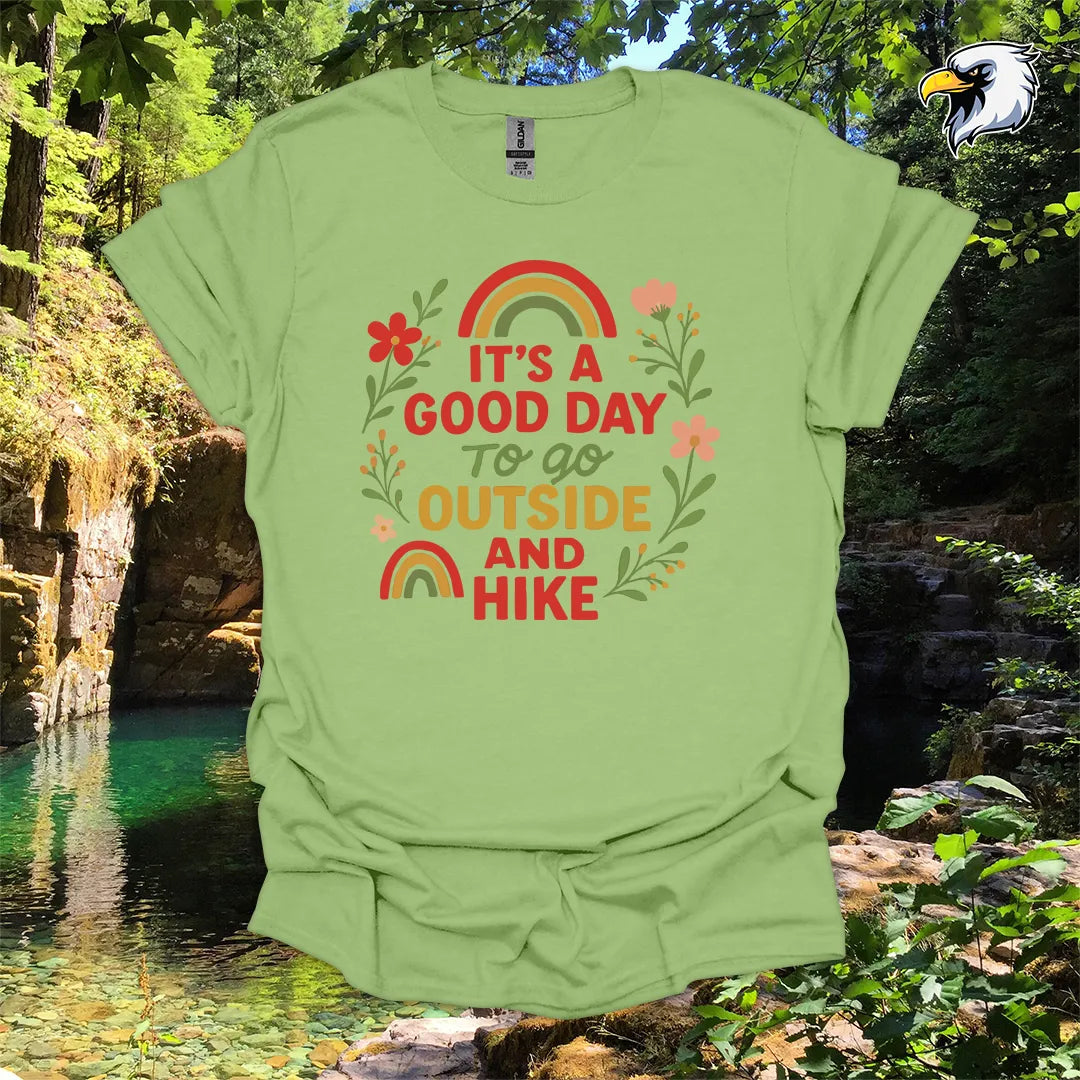 “It’s a Good Day to Go Outside and Hike” hiking t-shirt – Retro Floral Graphic
