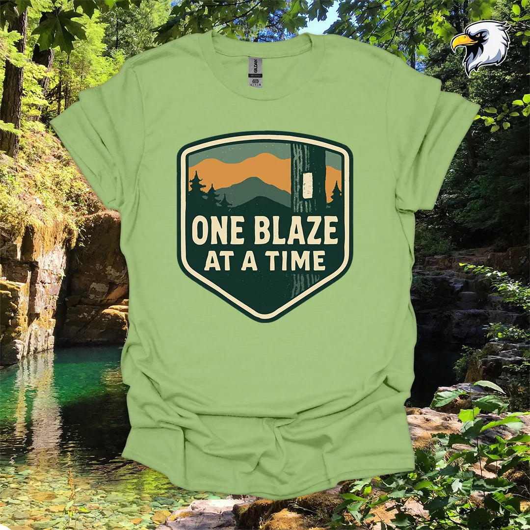 “One Blaze at a Time” Hiking T-Shirt – Mountain Badge Graphic
