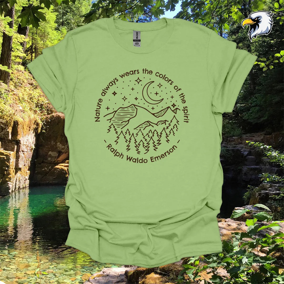 “Nature always wears the colors of the spirit” hiking t-shirt – Mountain & Moon Graphic