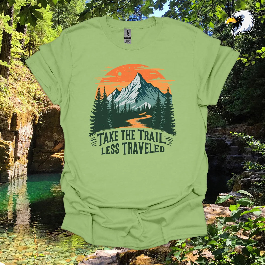 “Take the Trail Less Traveled” hiking t-shirt – Mountain Graphic
