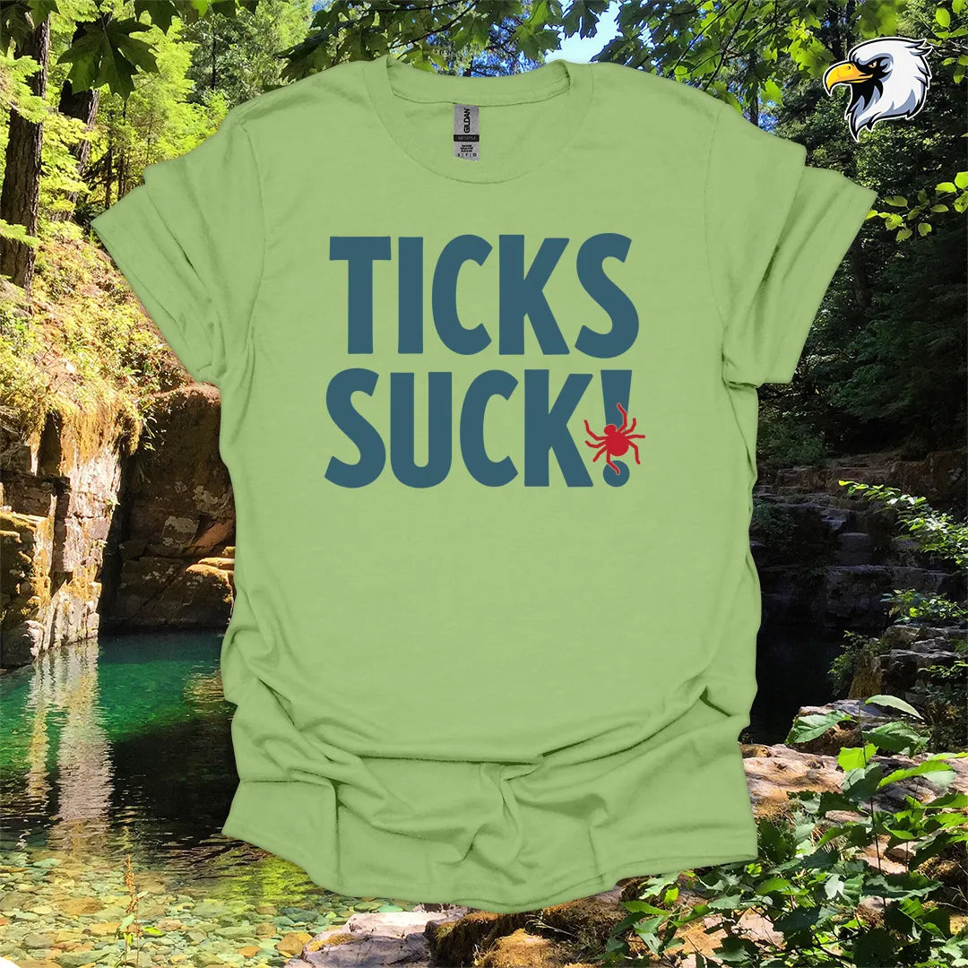 “Ticks Suck!” hiking t-shirt – Bold Outdoor Graphic