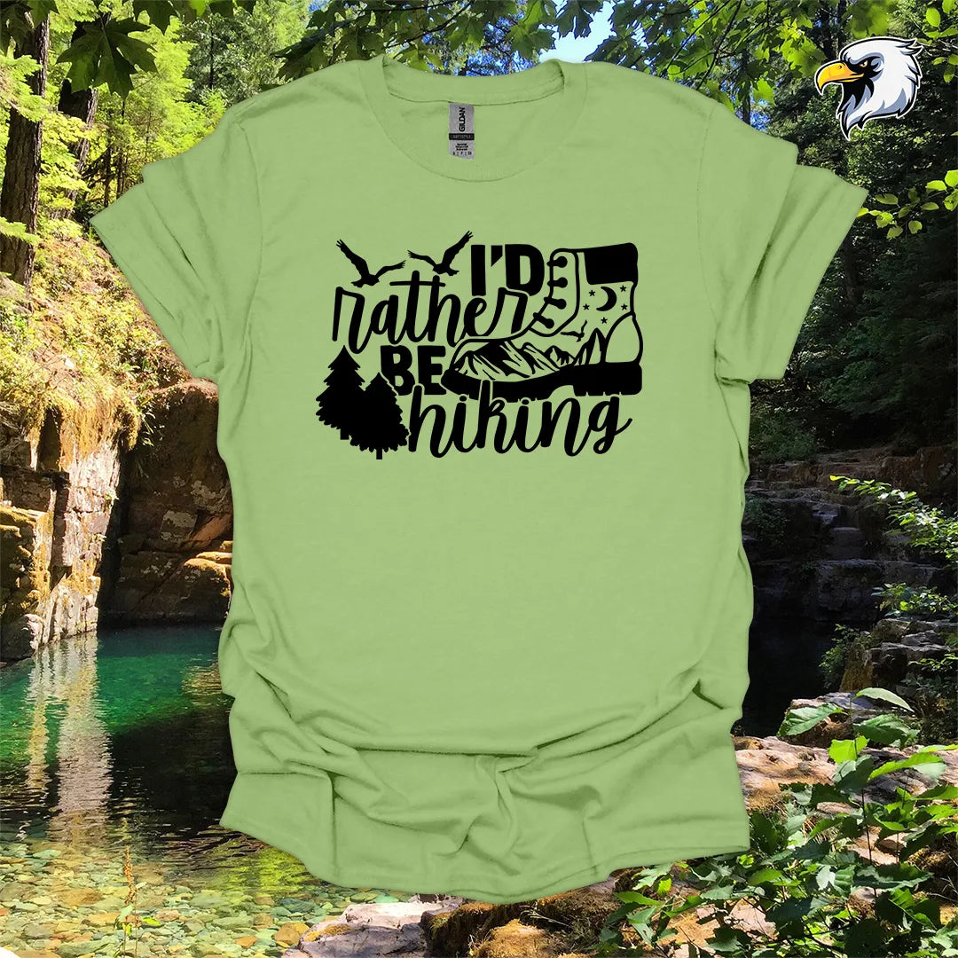 “I’d Rather Be Hiking” hiking t-shirt – Boot & Mountain Graphic