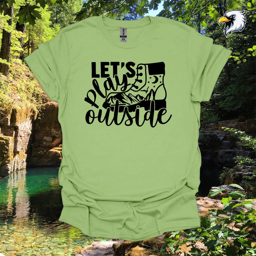 “Let’s Play Outside” hiking t-shirt – Mountain Boot Graphic