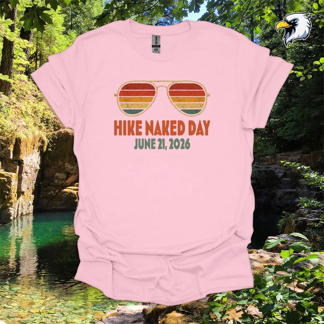 “Hike Naked Day June 21, 2026” hiking t-shirt – Retro Sunglasses Graphic