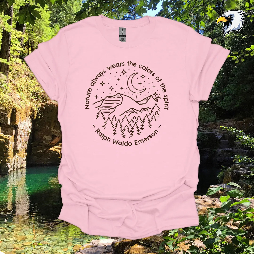 “Nature always wears the colors of the spirit” hiking t-shirt – Mountain & Moon Graphic