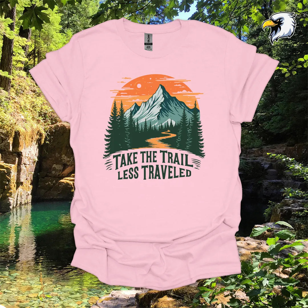 “Take the Trail Less Traveled” hiking t-shirt – Mountain Graphic