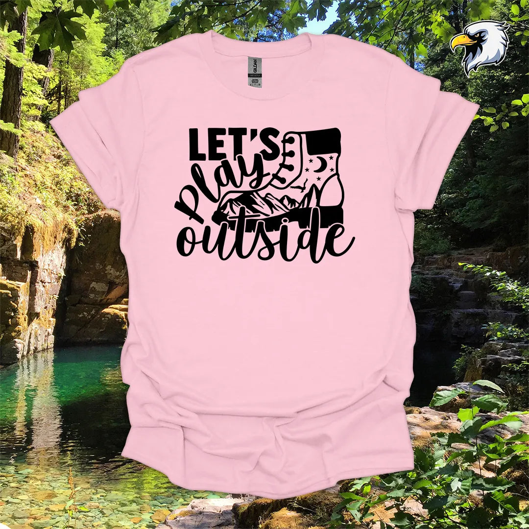 “Let’s Play Outside” hiking t-shirt – Mountain Boot Graphic