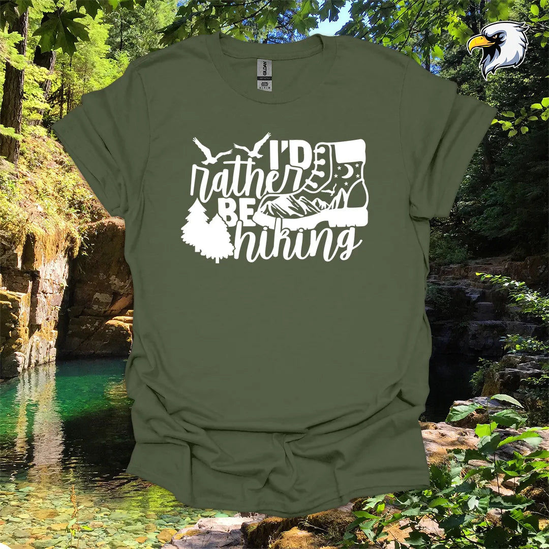 “I’d Rather Be Hiking” hiking t-shirt – Boot & Mountain Graphic