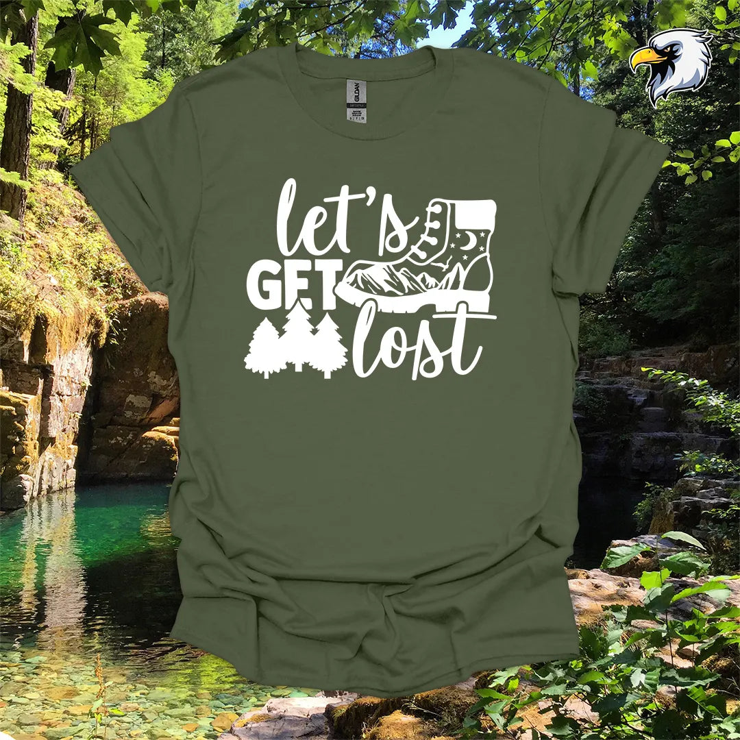 “Let’s Get Lost” hiking t-shirt – Boot and Forest Graphic