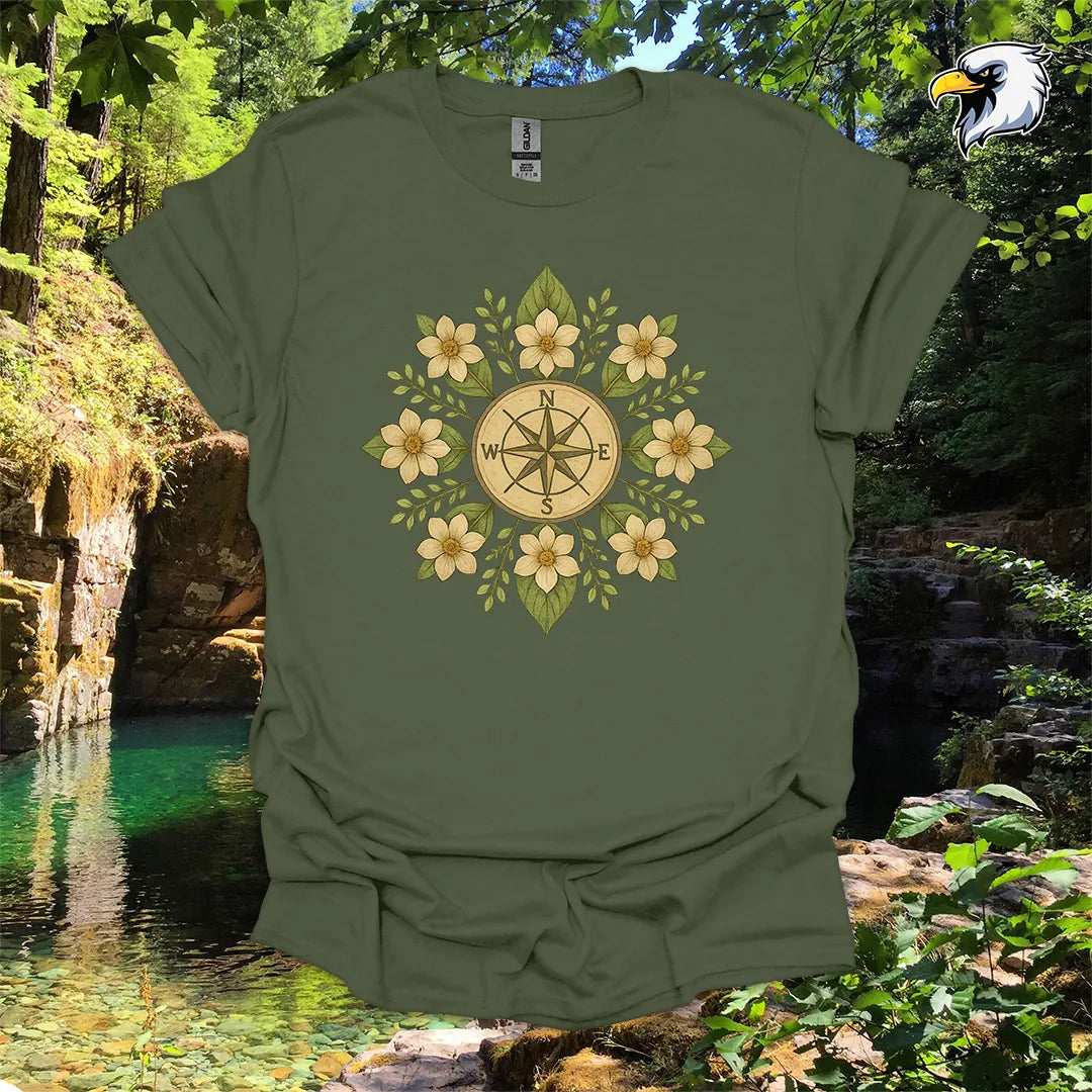 “Compass Rose” hiking t-shirt – Floral Mandala Design