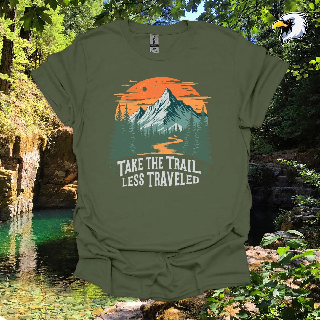 “Take the Trail Less Traveled” hiking t-shirt – Mountain Graphic