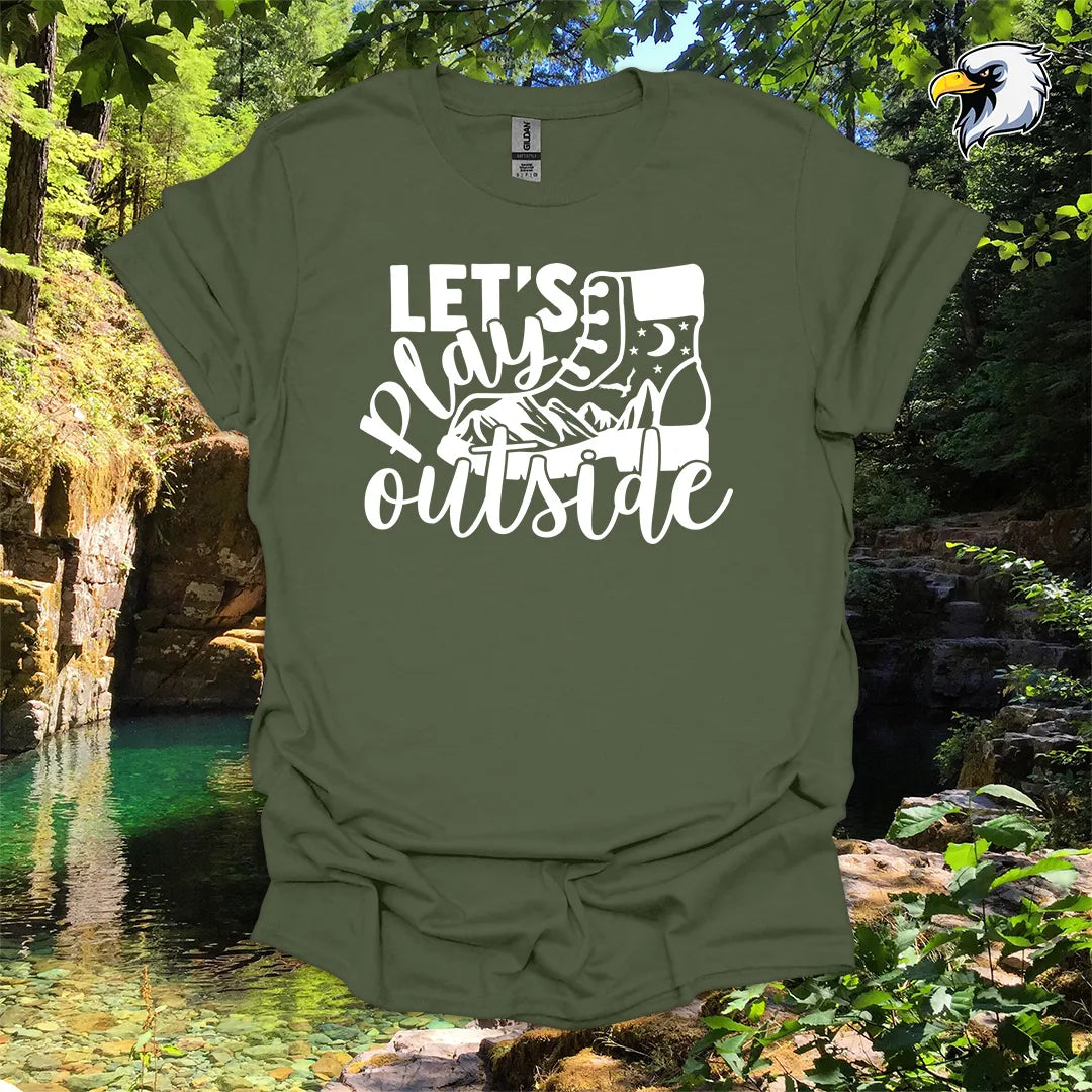 “Let’s Play Outside” hiking t-shirt – Mountain Boot Graphic