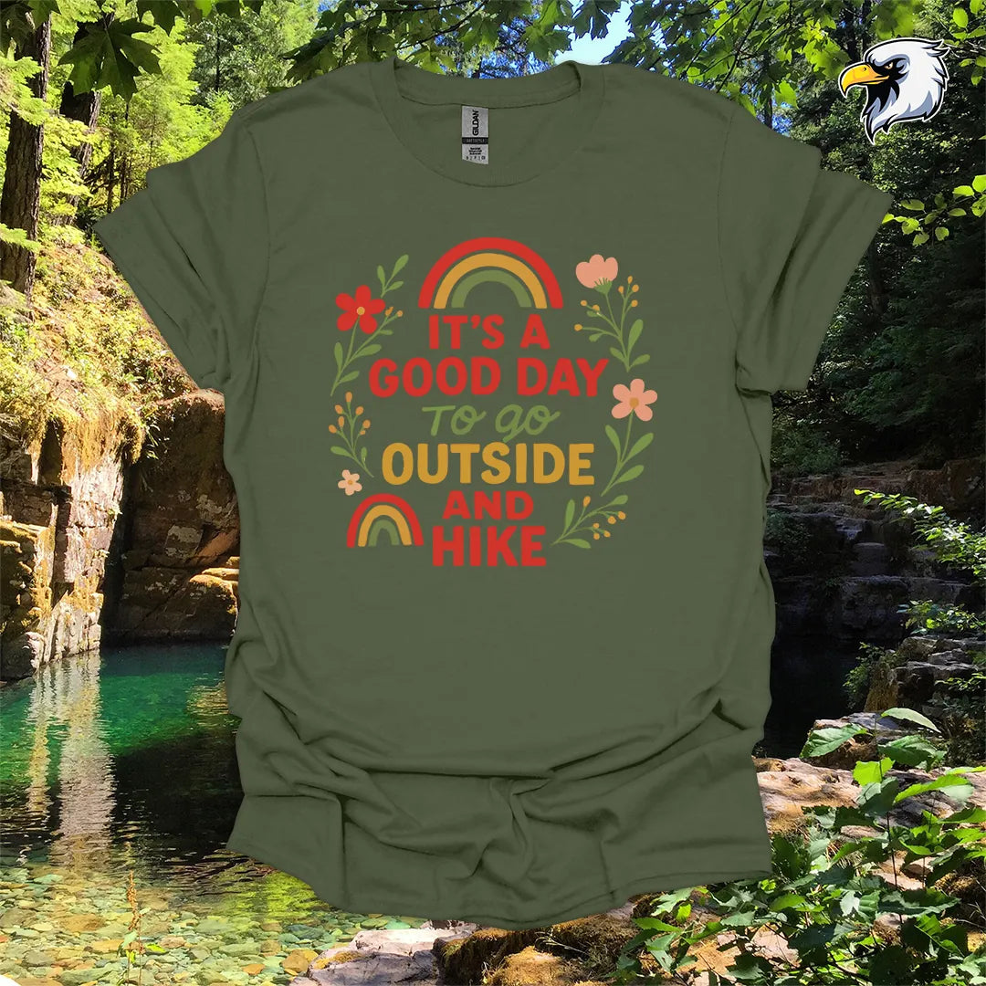 “It’s a Good Day to Go Outside and Hike” hiking t-shirt – Retro Floral Graphic