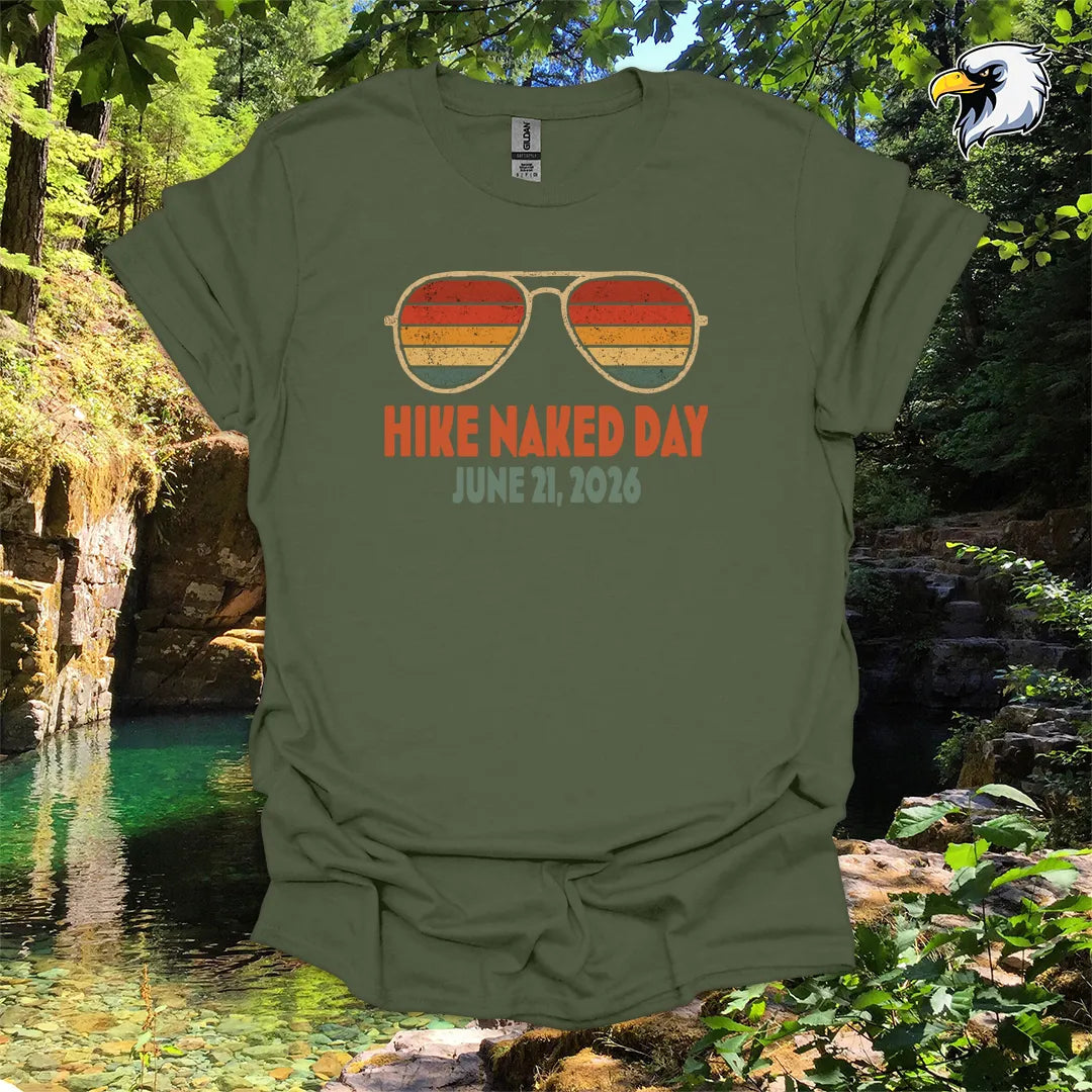 “Hike Naked Day June 21, 2026” hiking t-shirt – Retro Sunglasses Graphic