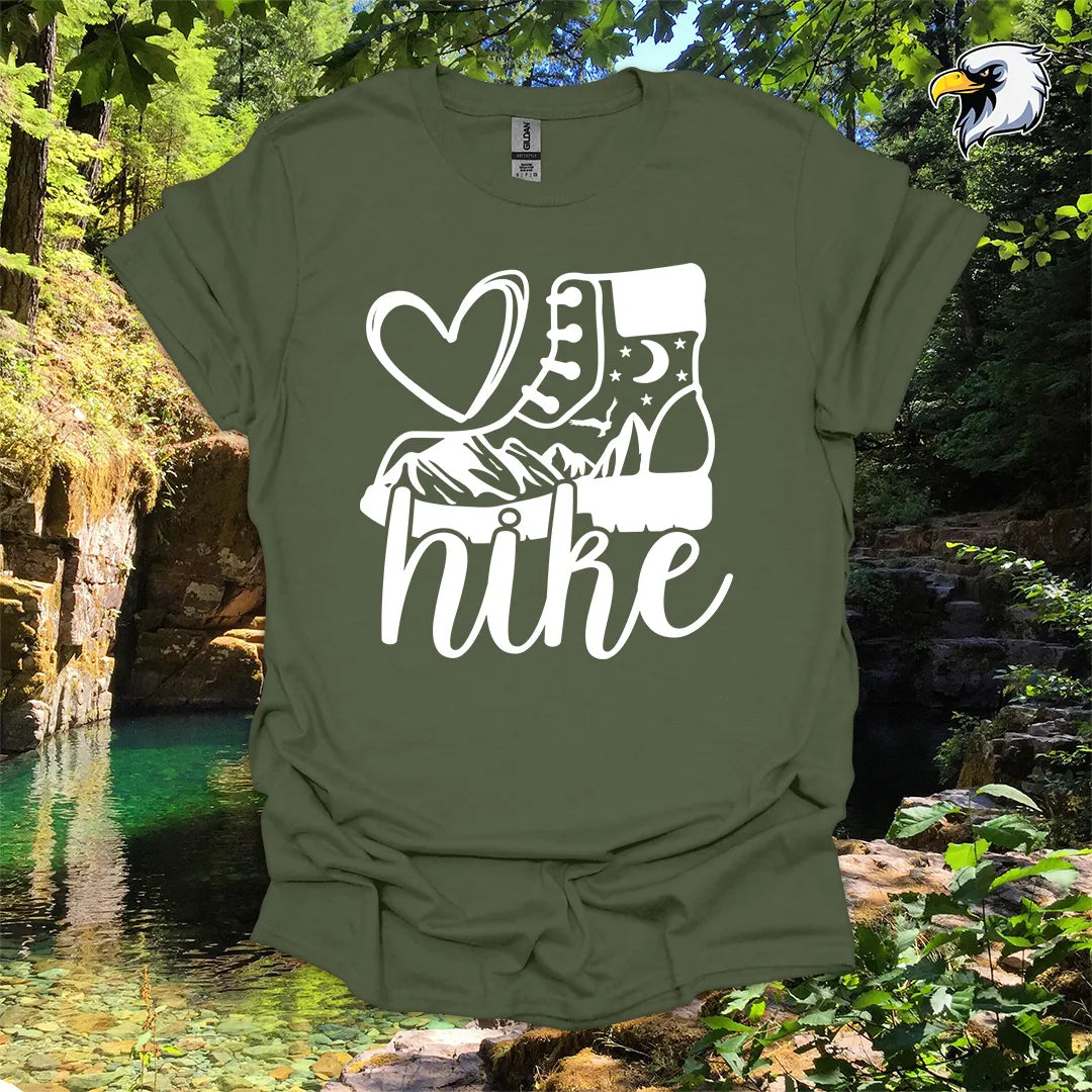 “Love Hike” hiking t-shirt – Boot and Mountain Graphic
