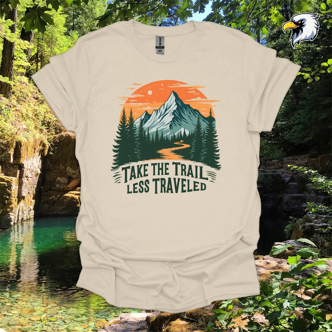“Take the Trail Less Traveled” hiking t-shirt – Mountain Graphic