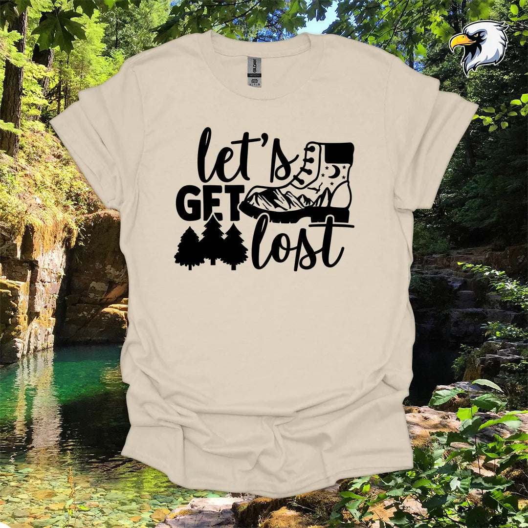 “Let’s Get Lost” hiking t-shirt – Boot and Forest Graphic
