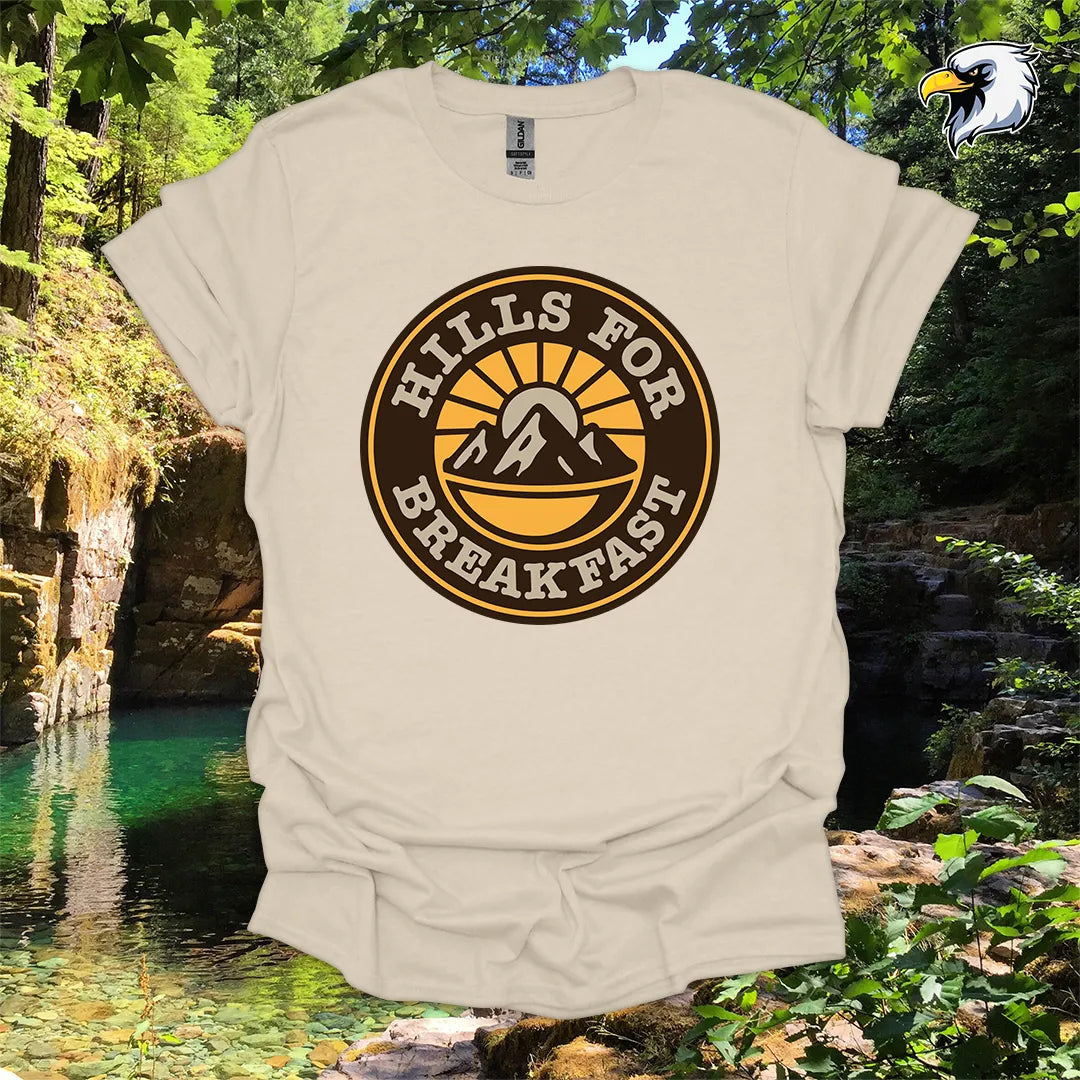 “Hills for Breakfast” hiking t-shirt – Retro Mountain Graphic