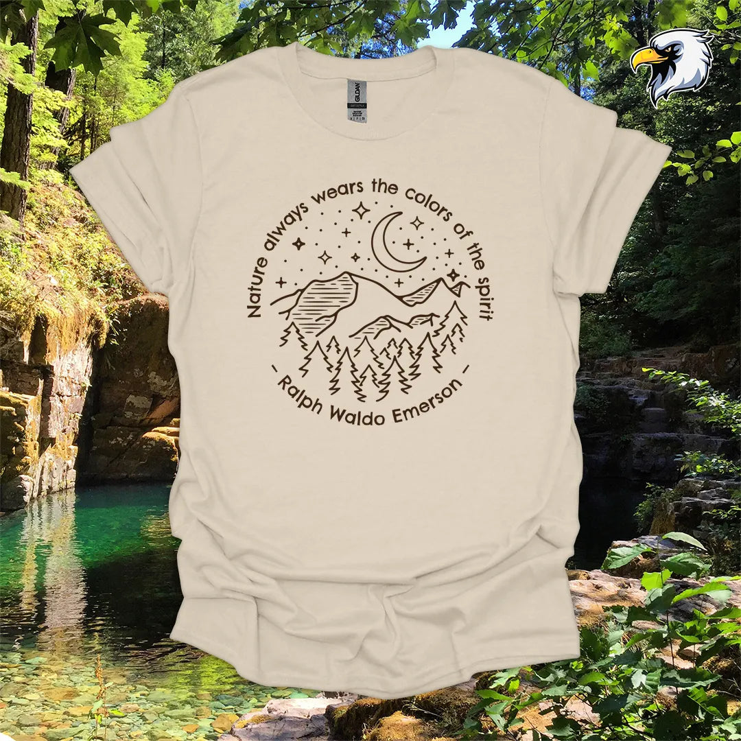 “Nature always wears the colors of the spirit” hiking t-shirt – Mountain & Moon Graphic