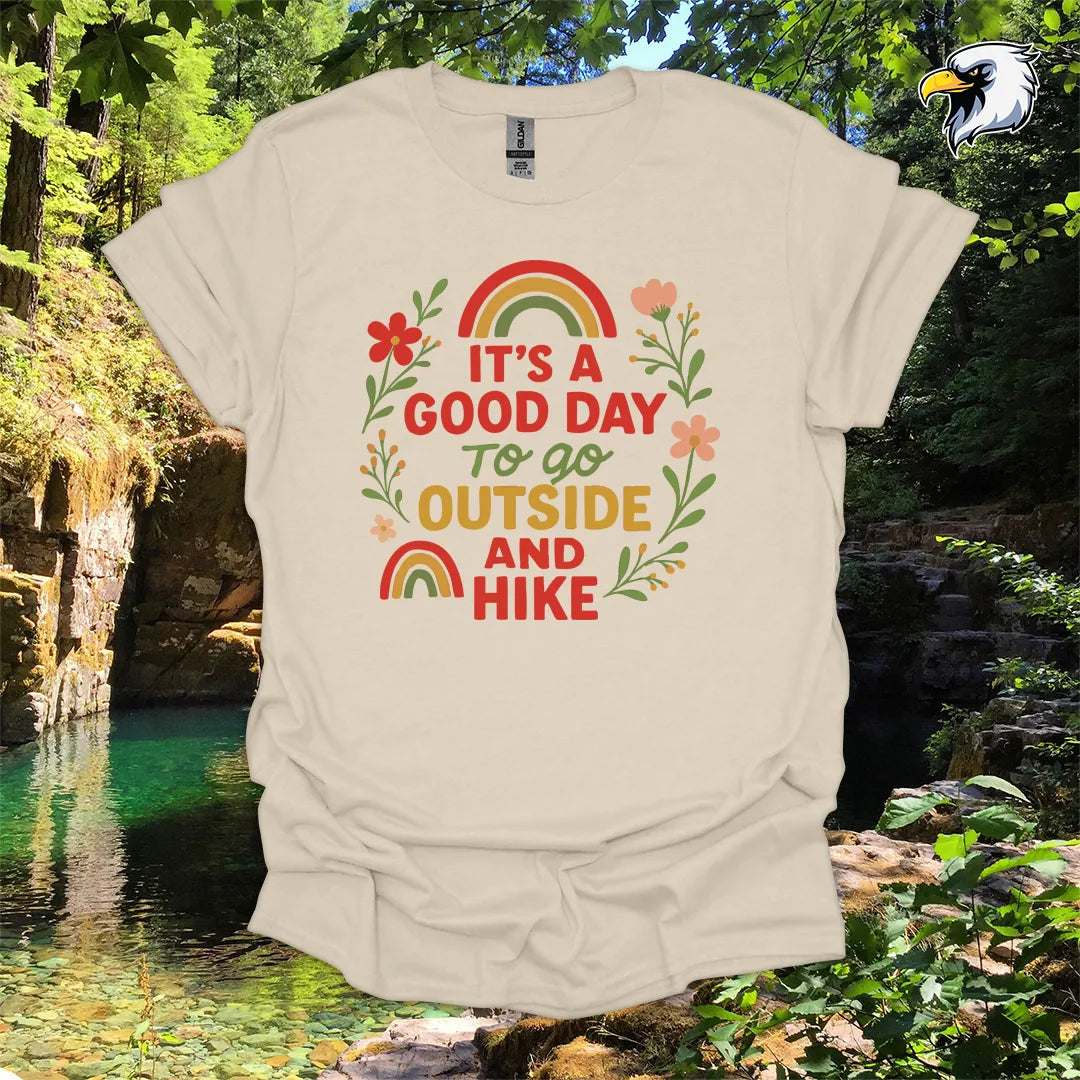 “It’s a Good Day to Go Outside and Hike” hiking t-shirt – Retro Floral Graphic
