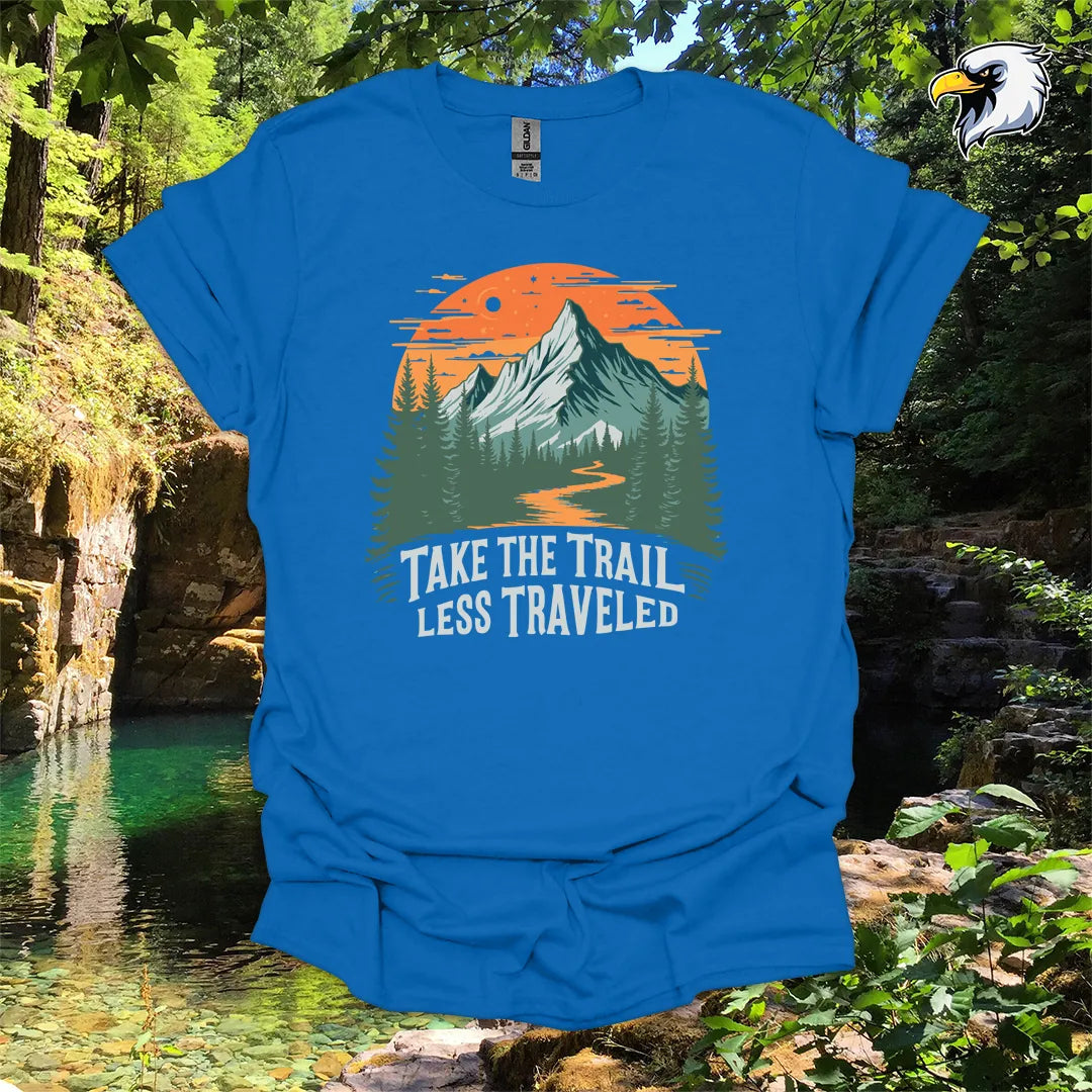 “Take the Trail Less Traveled” hiking t-shirt – Mountain Graphic