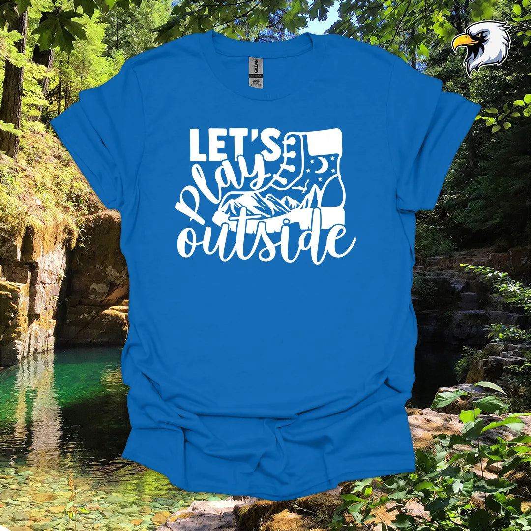 “Let’s Play Outside” hiking t-shirt – Mountain Boot Graphic