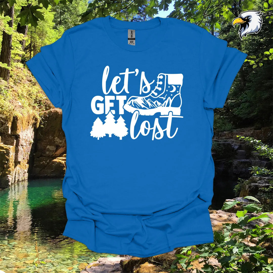 “Let’s Get Lost” hiking t-shirt – Boot and Forest Graphic