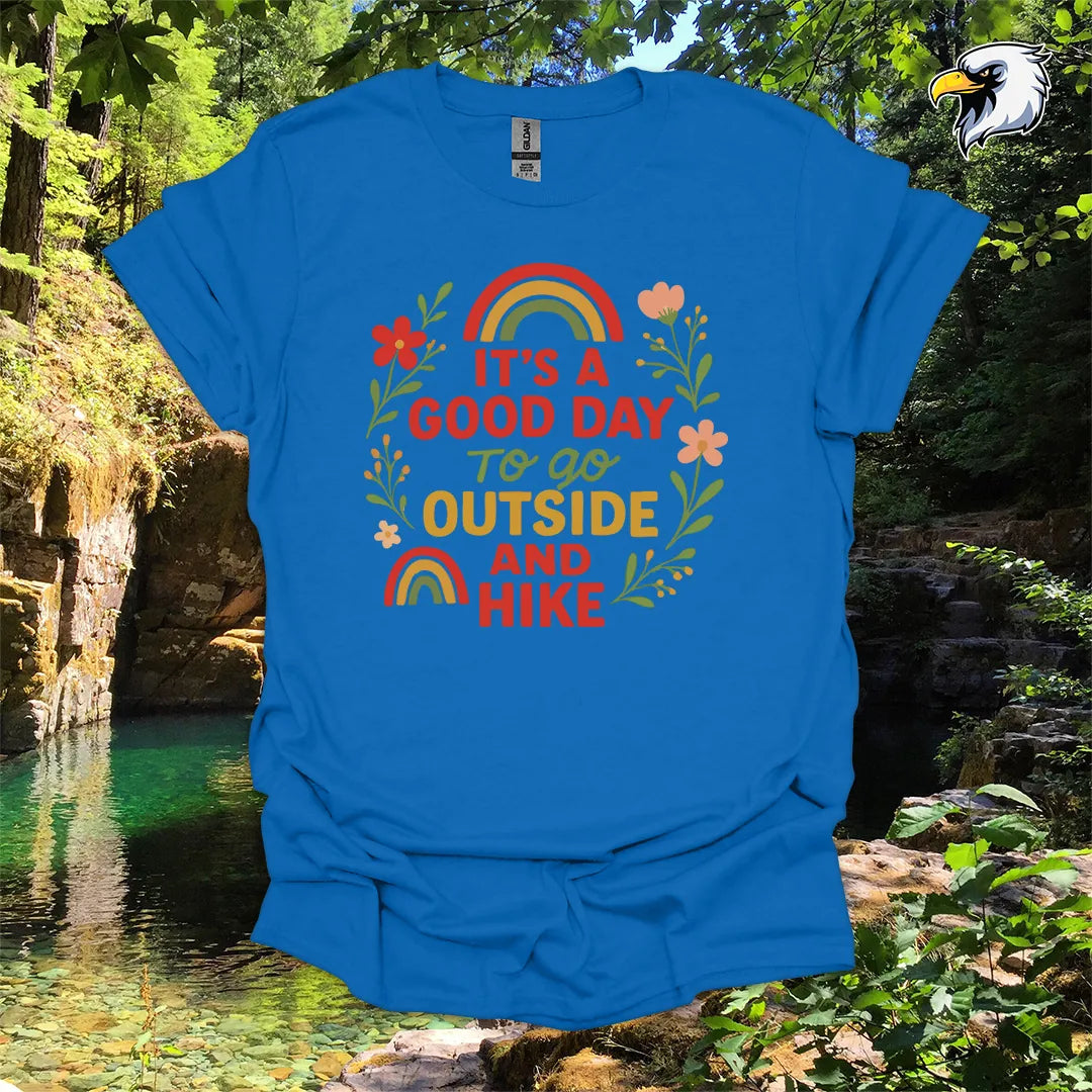 “It’s a Good Day to Go Outside and Hike” hiking t-shirt – Retro Floral Graphic