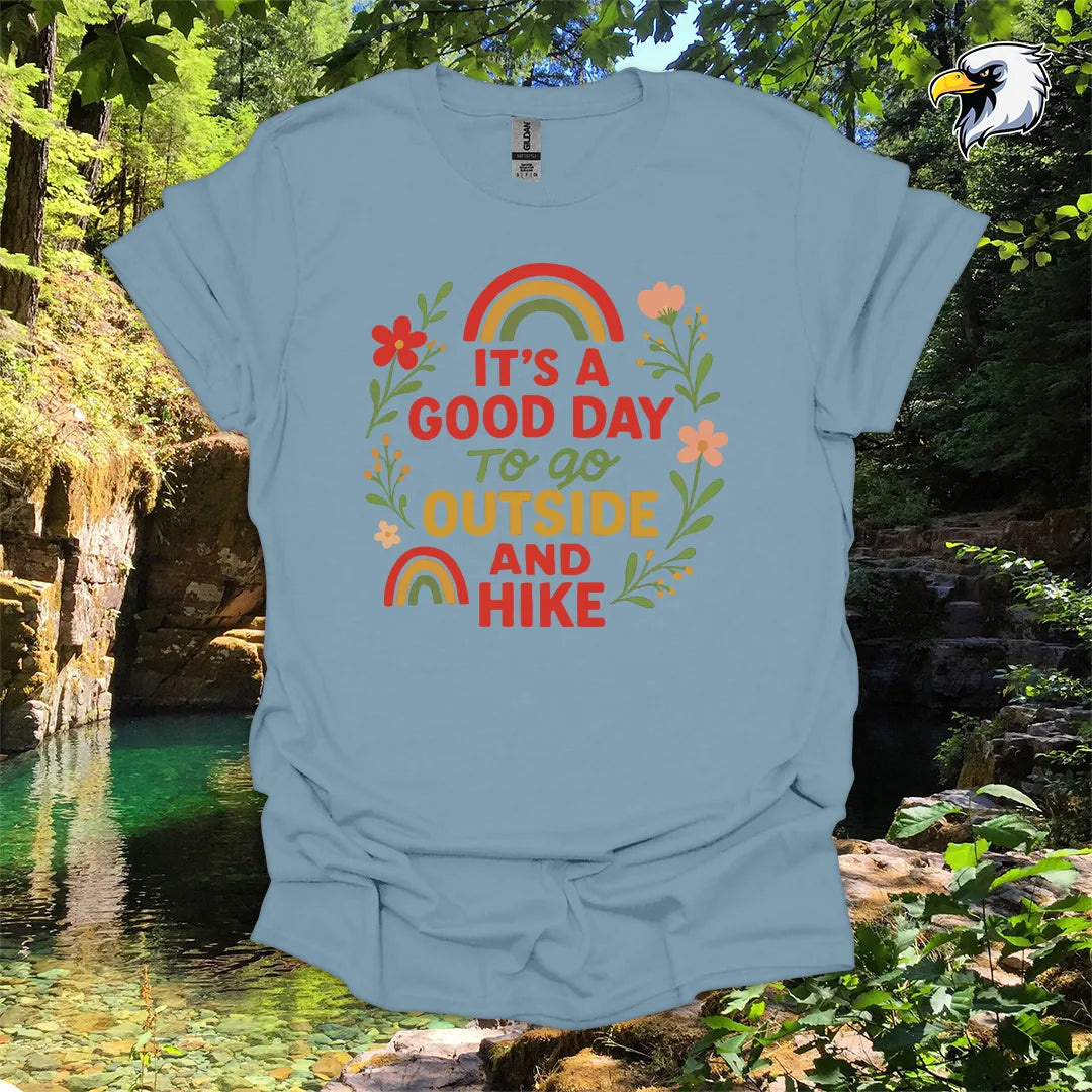“It’s a Good Day to Go Outside and Hike” hiking t-shirt – Retro Floral Graphic