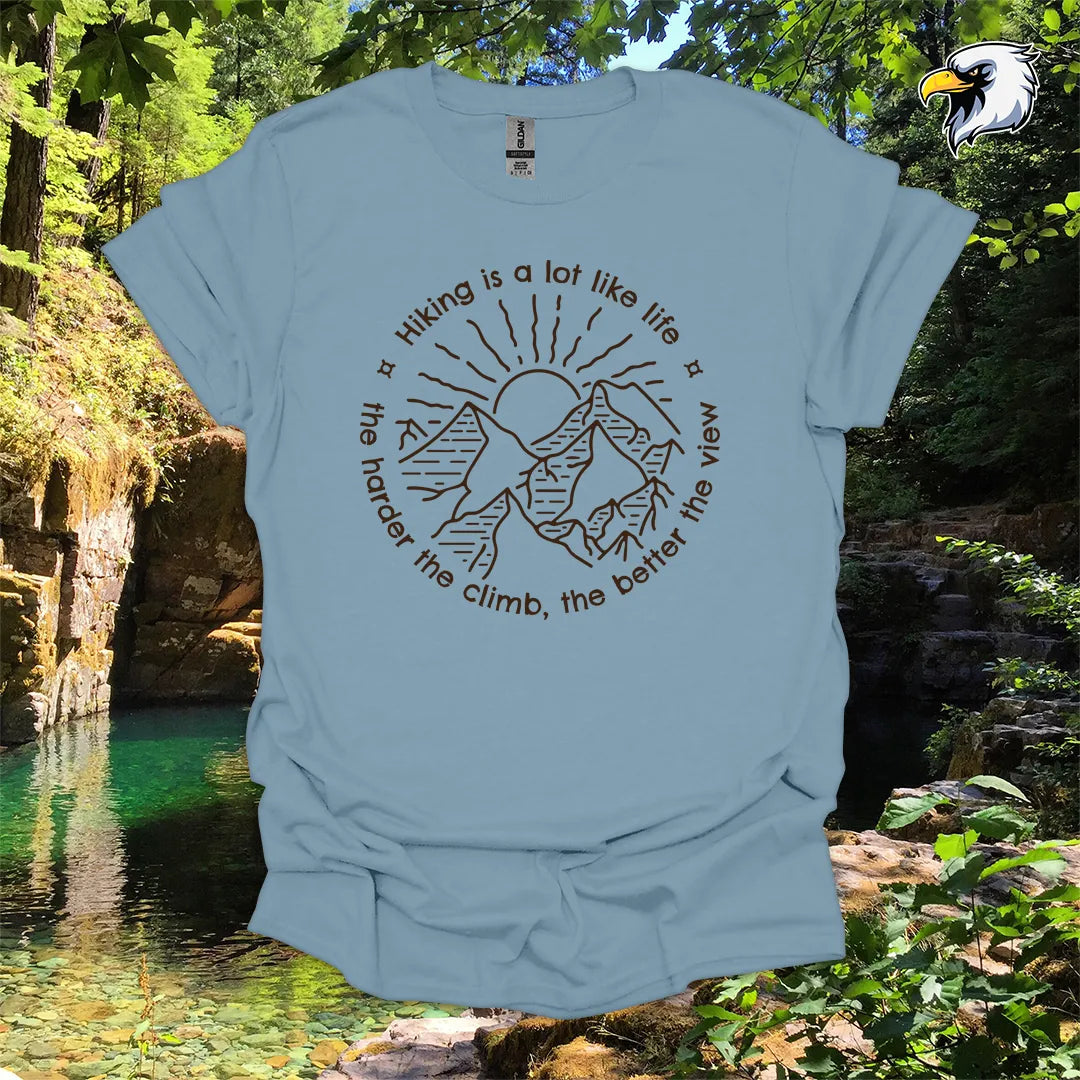 “Hiking is a lot like life…” Hiking T-Shirt – Mountain Line Art