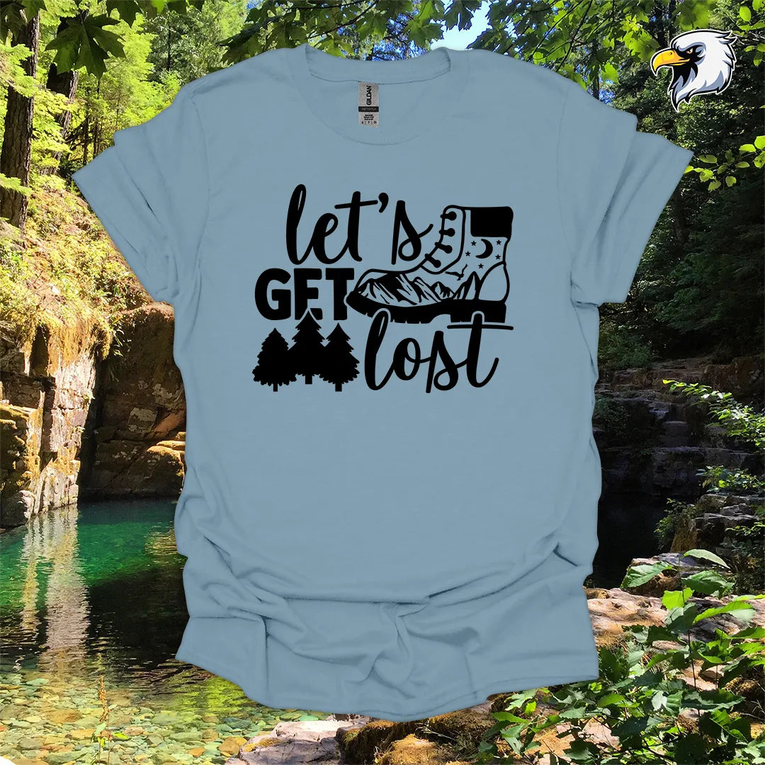 “Let’s Get Lost” hiking t-shirt – Boot and Forest Graphic