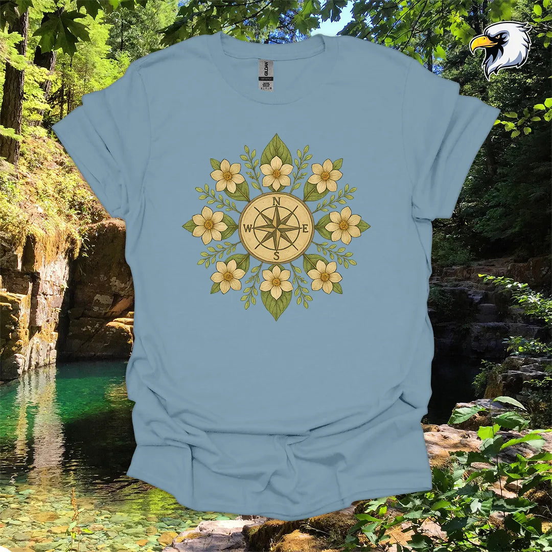 “Compass Rose” hiking t-shirt – Floral Mandala Design