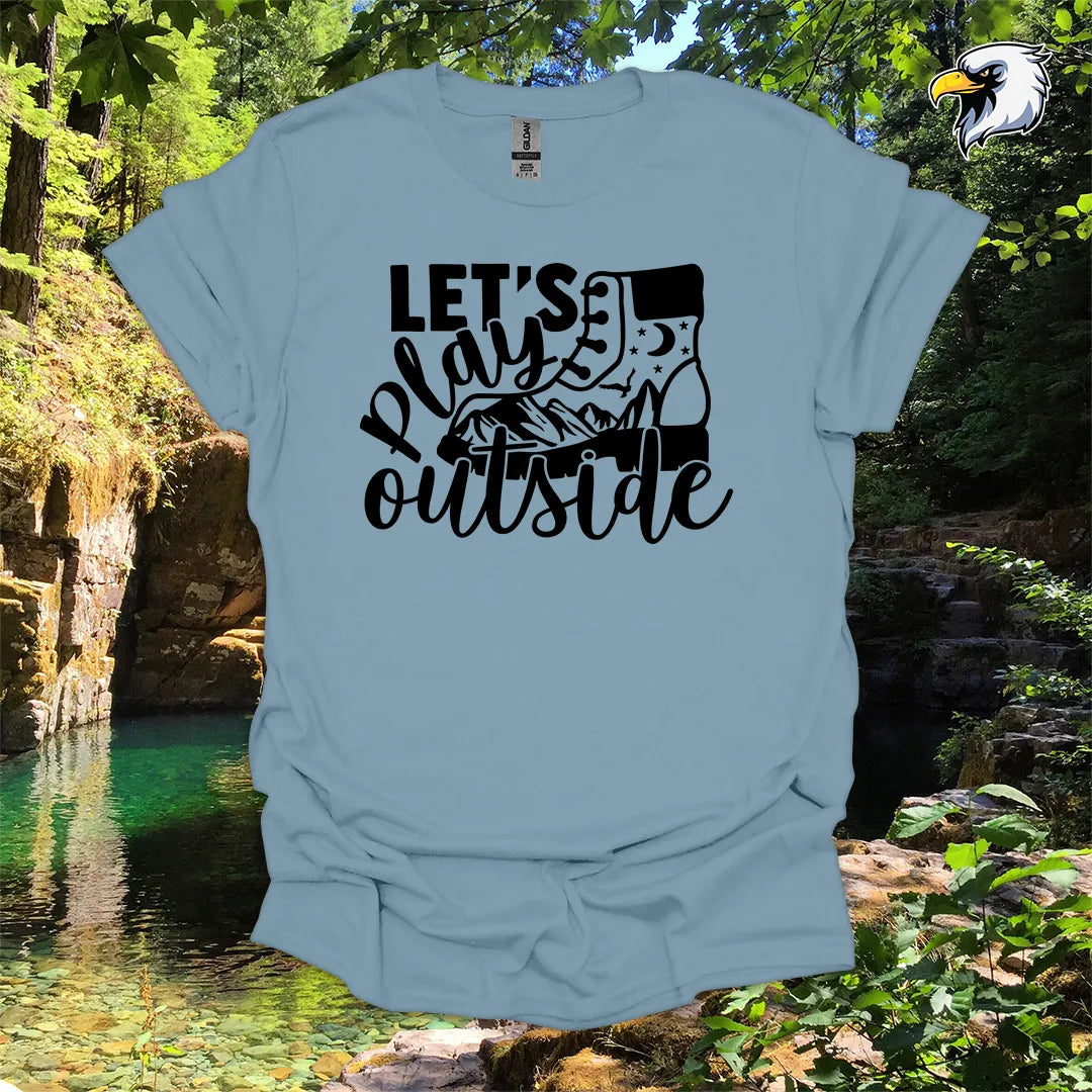 “Let’s Play Outside” hiking t-shirt – Mountain Boot Graphic