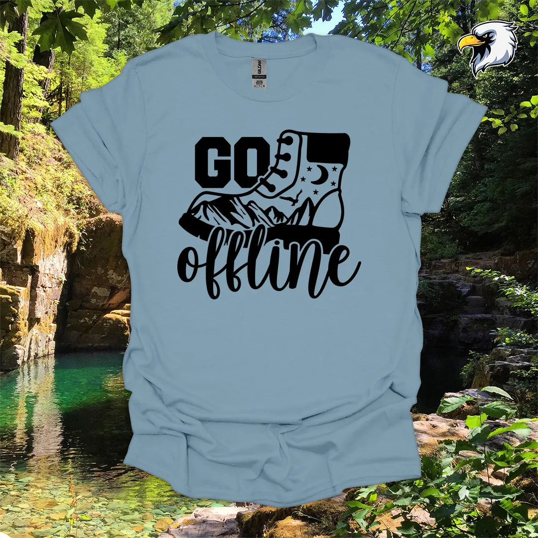 “Go Offline” hiking t-shirt – Boot and Mountain Graphic