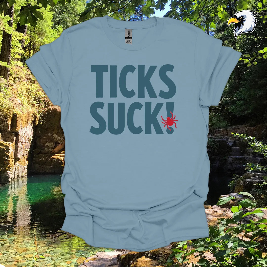 “Ticks Suck!” hiking t-shirt – Bold Outdoor Graphic