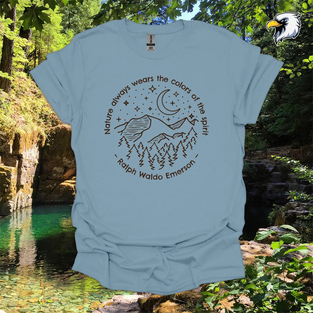 “Nature always wears the colors of the spirit” hiking t-shirt – Mountain & Moon Graphic