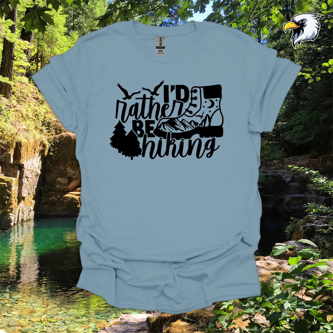 “I’d Rather Be Hiking” hiking t-shirt – Boot & Mountain Graphic