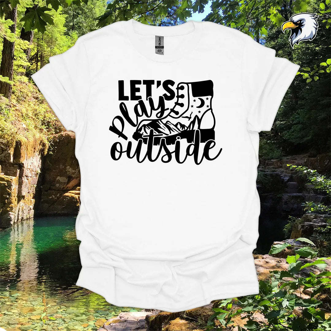 “Let’s Play Outside” hiking t-shirt – Mountain Boot Graphic