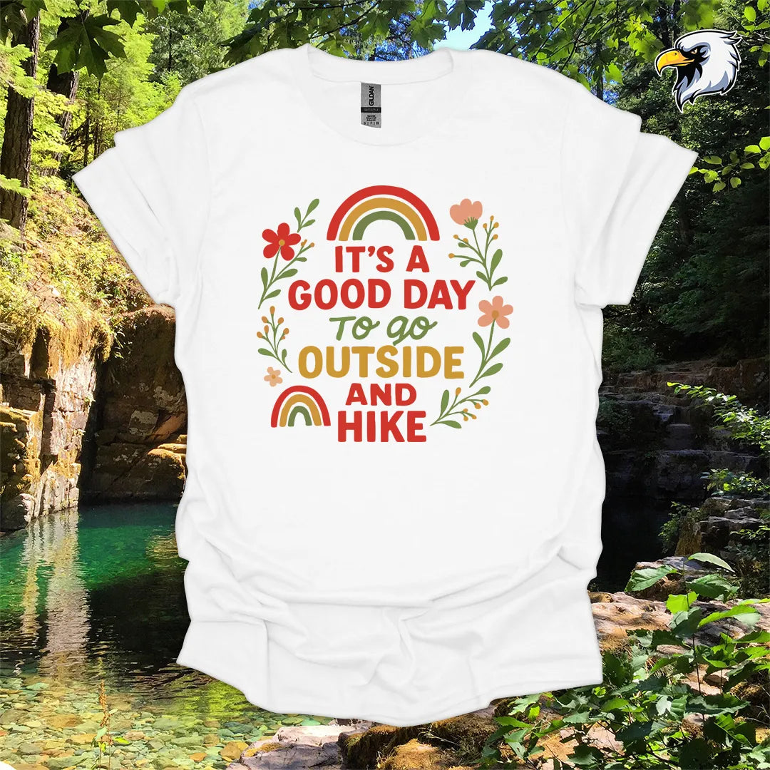 “It’s a Good Day to Go Outside and Hike” hiking t-shirt – Retro Floral Graphic