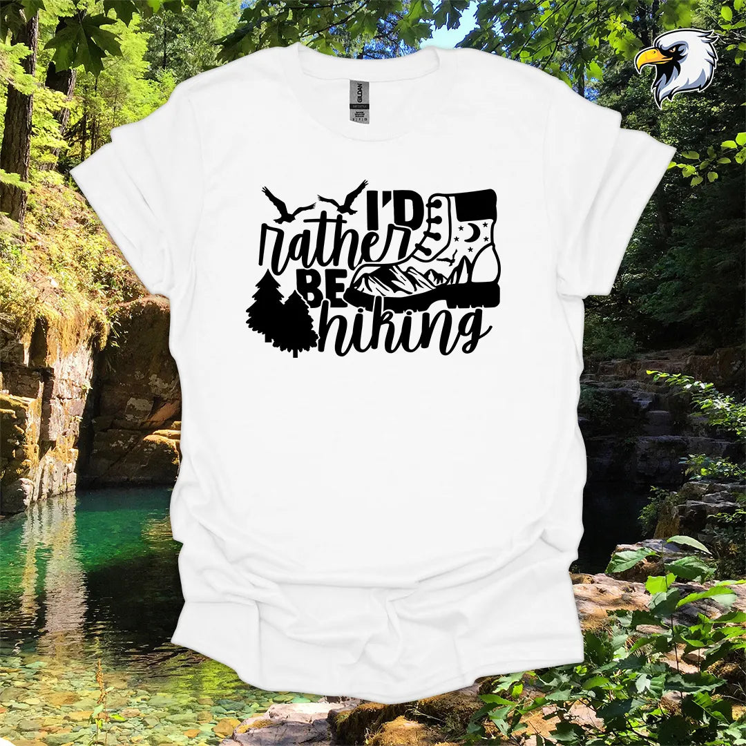 “I’d Rather Be Hiking” hiking t-shirt – Boot & Mountain Graphic