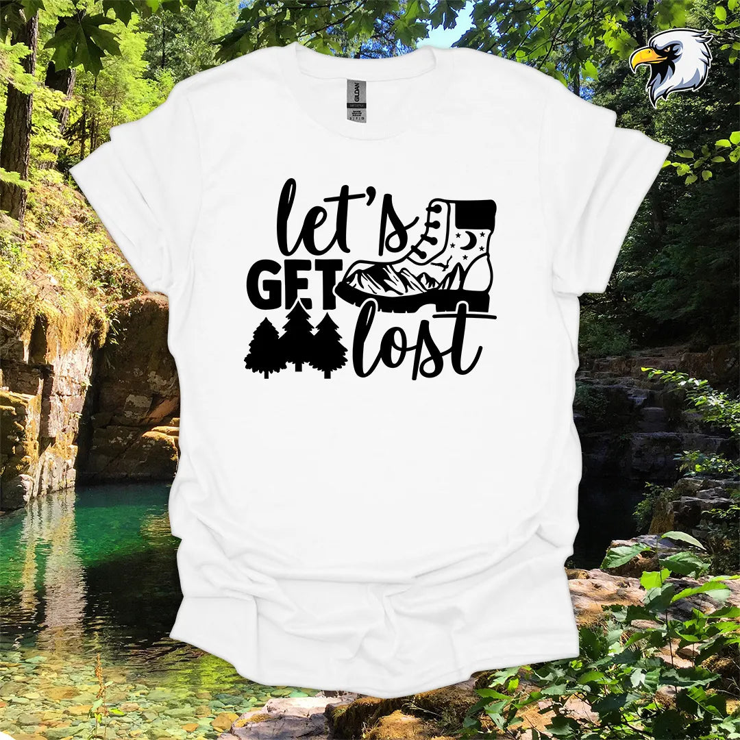 “Let’s Get Lost” hiking t-shirt – Boot and Forest Graphic