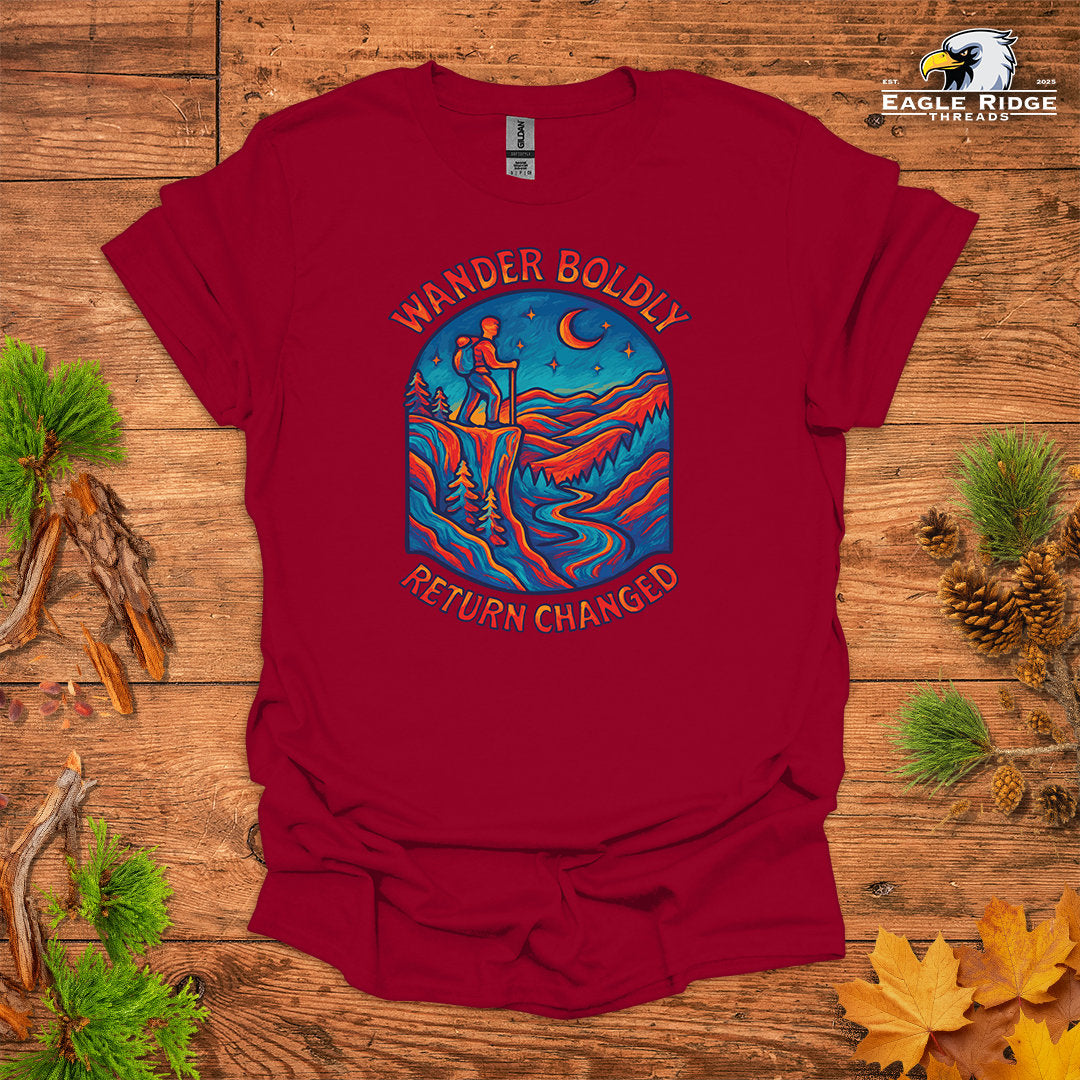 Wander Boldly Return Changed • Hiking T-shirt • Vibrant Mountain Graphic
