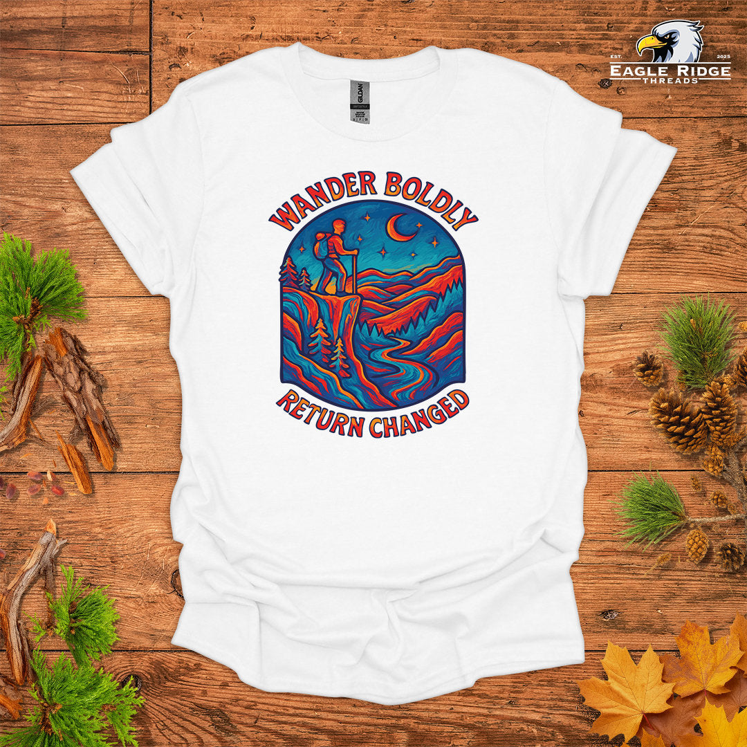 Wander Boldly Return Changed • Hiking T-shirt • Vibrant Mountain Graphic