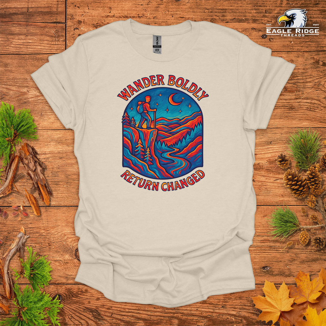 Wander Boldly Return Changed • Hiking T-shirt • Vibrant Mountain Graphic